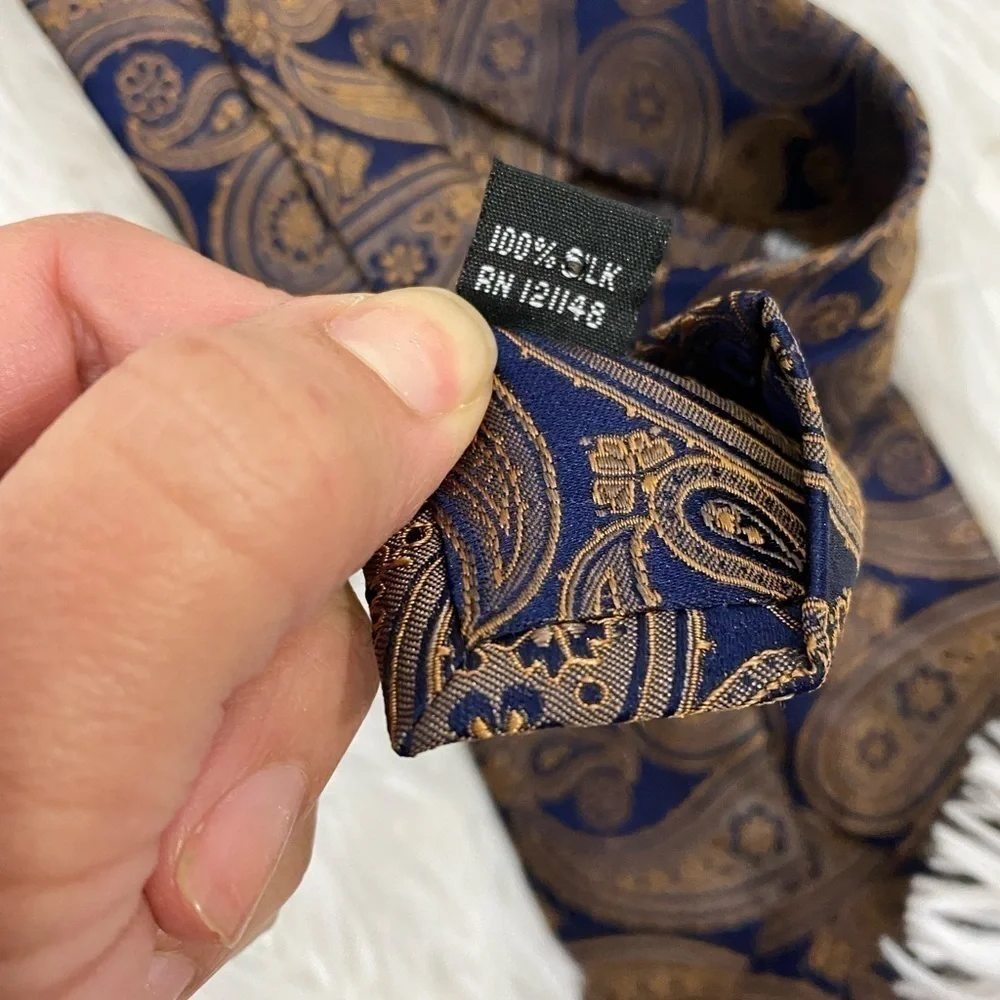 Merona Blue and Gold paisley tie 100% silk